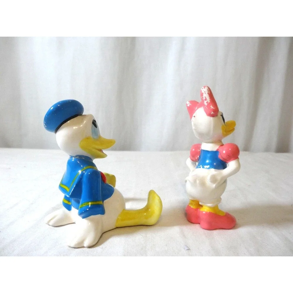 Vintage Donald and Daisy Duck Ceramic Figurines, Walt Disney Productions Japan